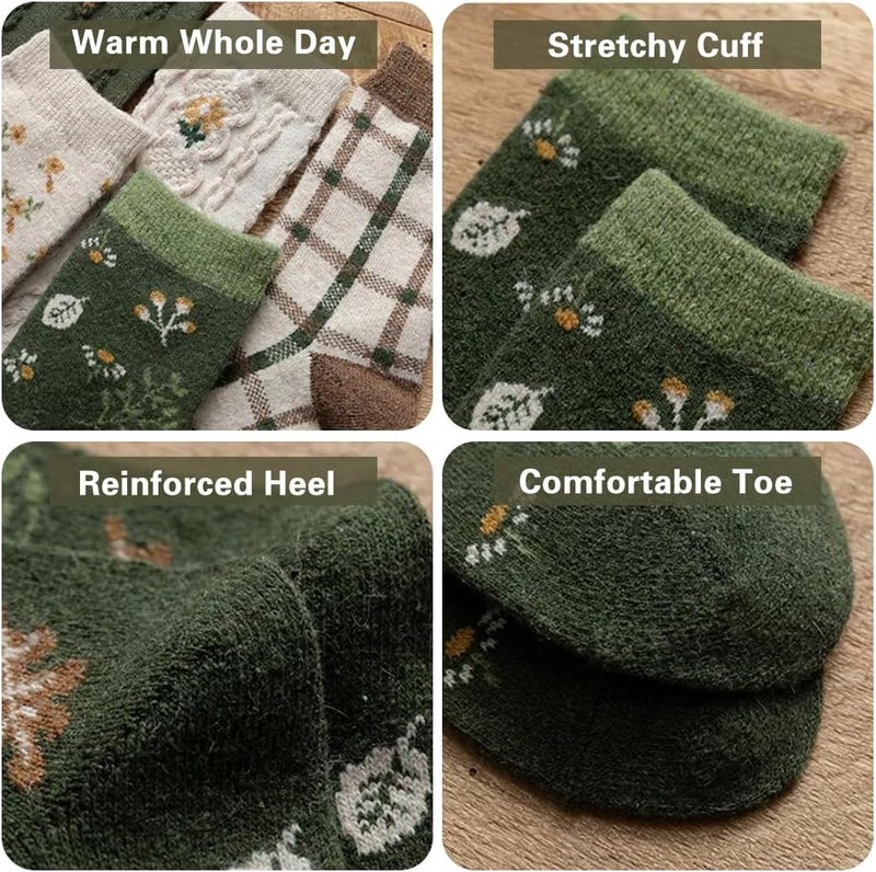 MarJunSep Wool Fall Boot Socks Women Teen Girls Thick Knit Vintage Cute Floral Cottage Core Boho Winter Warm Crew Socks - Image 5